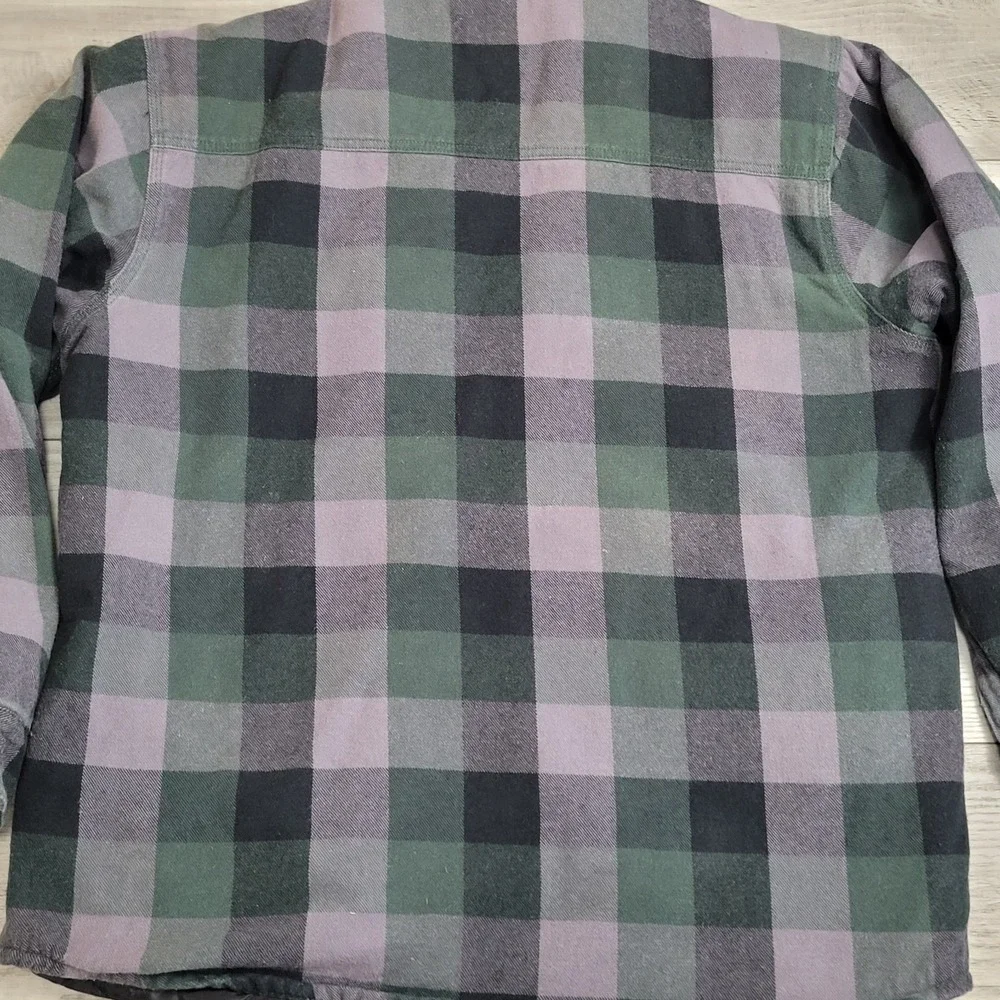 Berne Flannel Shirt Jacket Mens XL Tall Green Plaid Quilted Lining Insulated